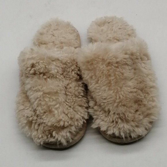 Loft Womens Flat Heel Slide Slipper Cushioned Faux Fur Ivory Sz L 9-10 - Picture 4 of 9